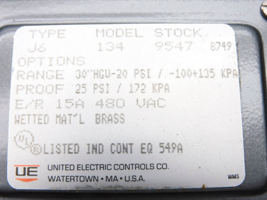 UNITED ELECTRIC J6-134-9547 480VAC 15A 30"HGV-20PSI NSMP