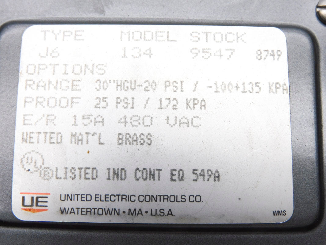 UNITED ELECTRIC J6-134-9547 480VAC 15A 30"HGV-25PSI NSNP