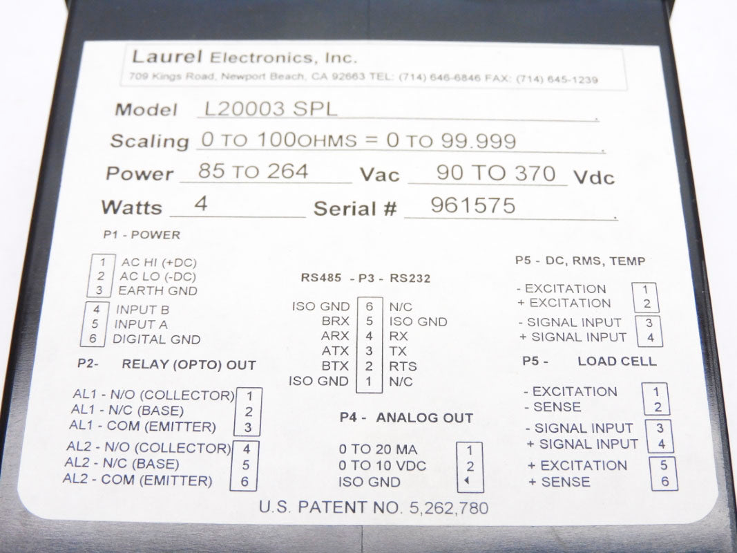 LAUREL ELECTRONICS L20003SPL 0-100OHSM 0-99.999 NSMP