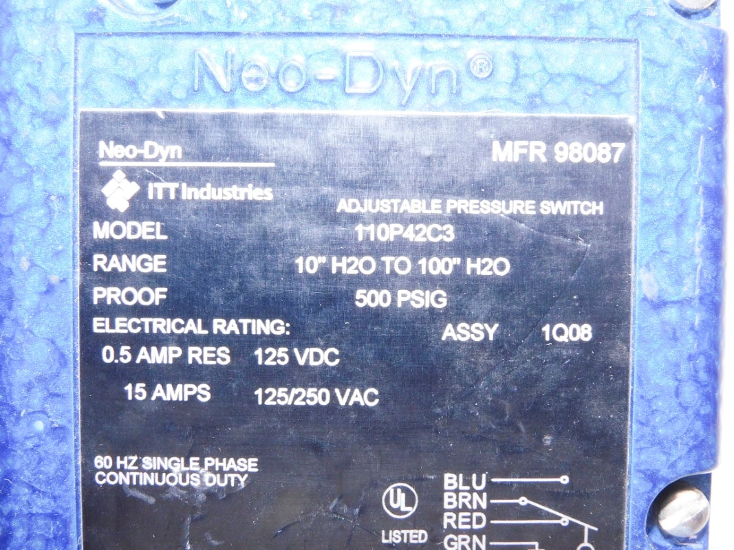 ITT 110P42C3 10"H2O-100"H2O 500PSIG 125VDC NSNP