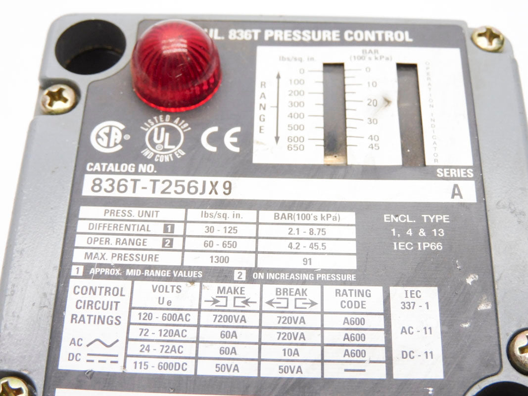ALLEN BRADLEY 836T-T256JX9 SER. A 30-125PSI UNMP