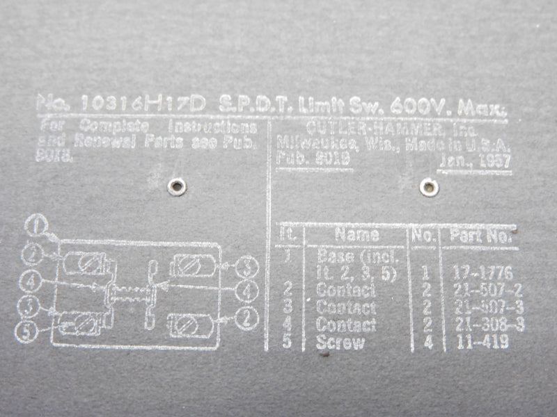 CUTLER HAMMER 10316H17D 600V NSMP