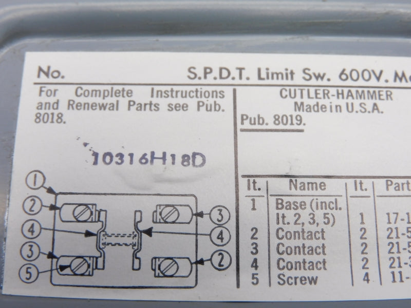 CUTLER HAMMER 10316H18D 600V (AS PICTURED) NSMP