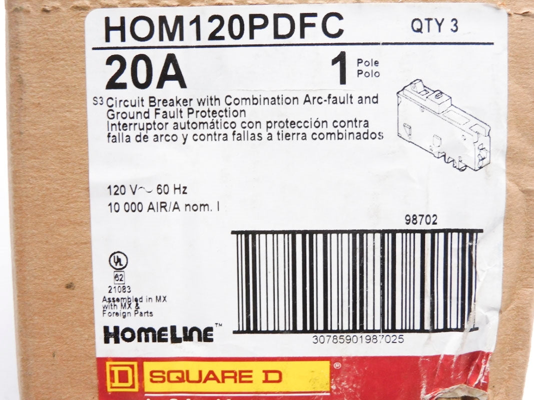 SQUARE D HOM120PDFC 20A 120V (PKG OF 3) NSFS