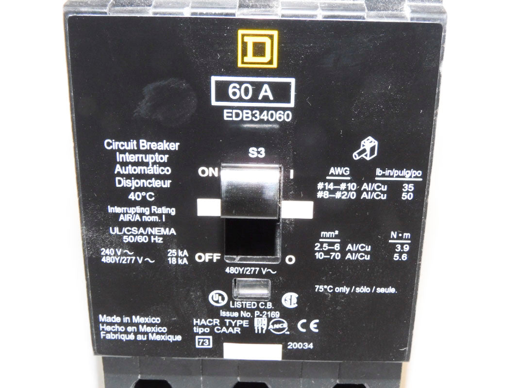SQUARE D EDB34060 SER. 3 480/277V 60A NSMP