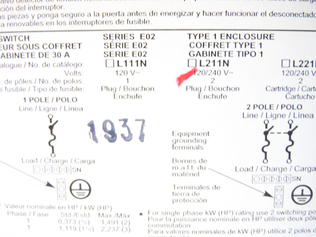 SQUARE D L211N SER. E02 NSMP