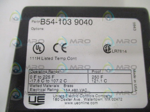 UNITED ELECTRIC B54-103-9040 TEMPERATURE SWITCH 0/250F *NEW NO BOX*