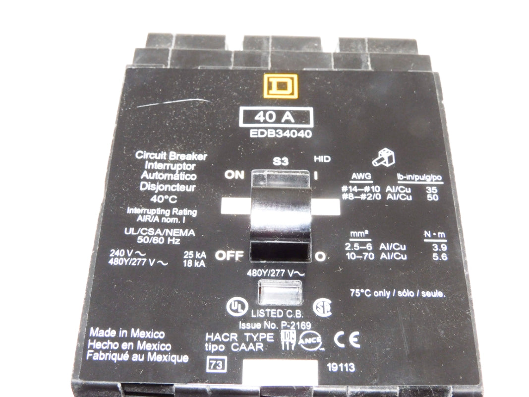 SQUARE D EDB34040 480/277V 40A NSMP