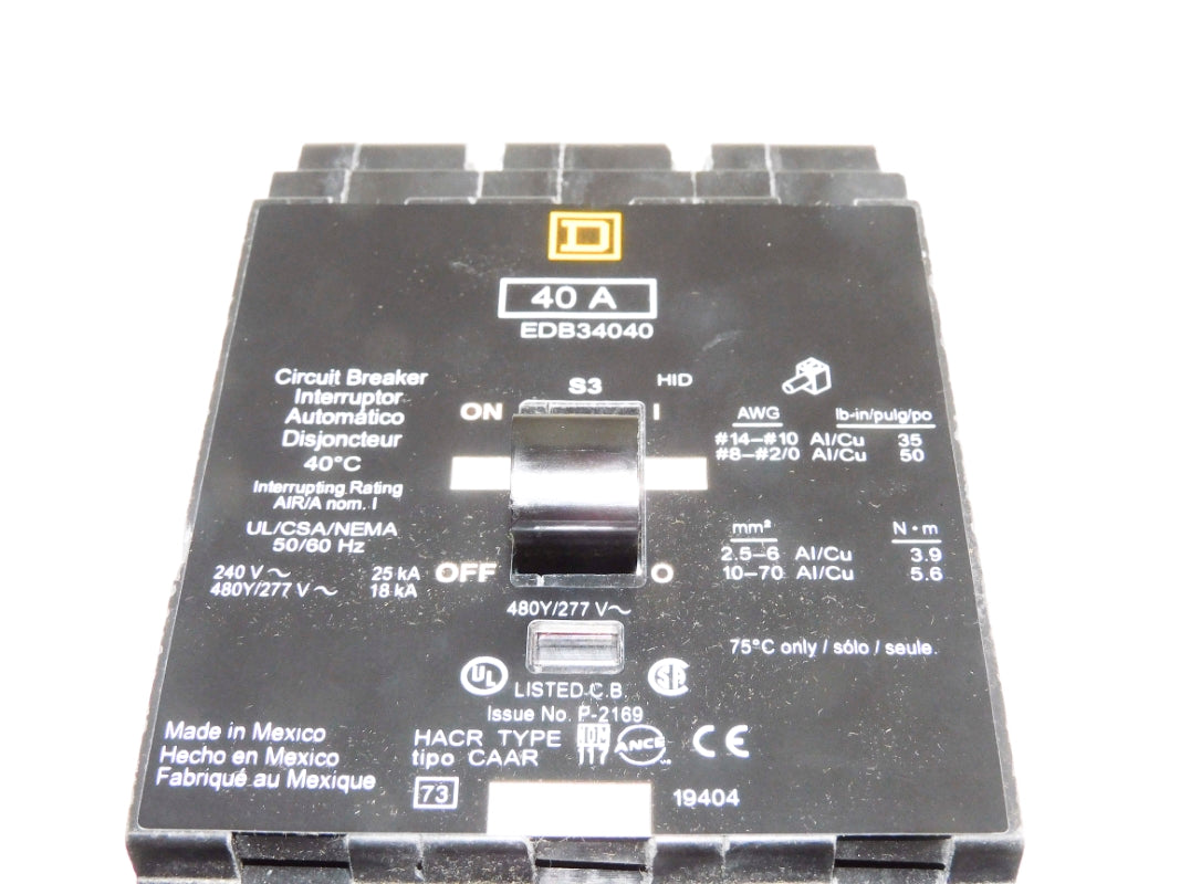 SQUARE D EDB34040 40A 480/277V (AS PICTURED) NSMP