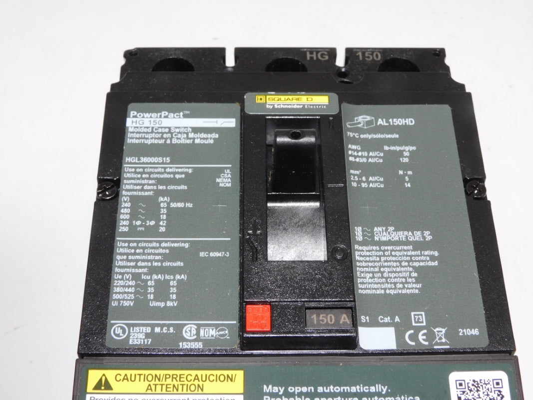 SQUARE D HGL36000S15 600V 150A (AS PICTURED) NSMP
