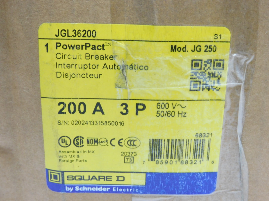 SQUARE D JGL36200 200A 600V (AS PICTURED) NSMP