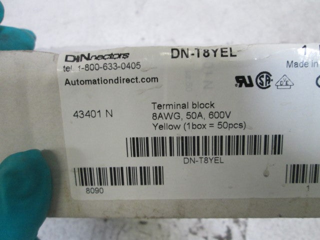 LOT OF 50 DINNECTORS TERMINAL BLOCK (YELLOW) DN-T8YEL *FACTORY SEALED*