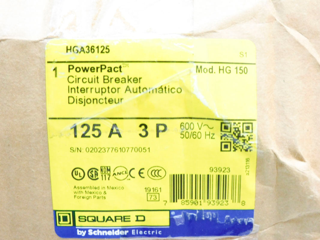 SQUARE D HGA36125 600V 125A NSMP
