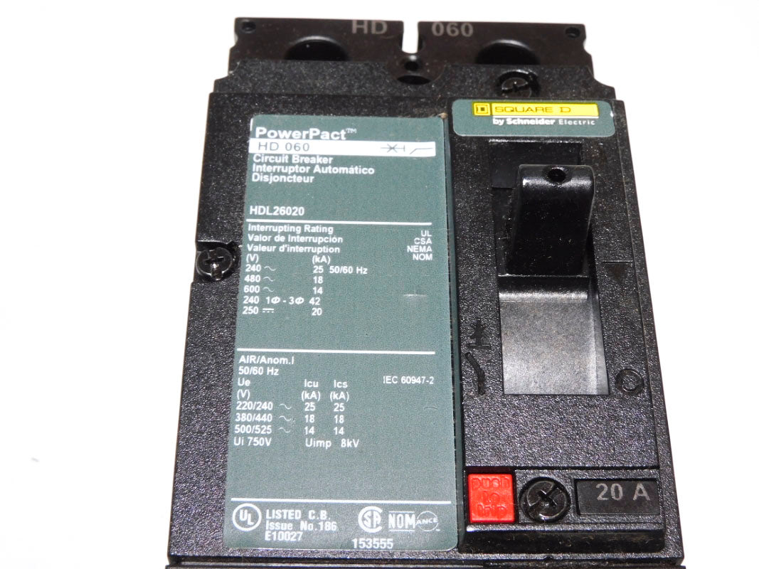 SQUARE D HDL26020 20A 600V NSMP