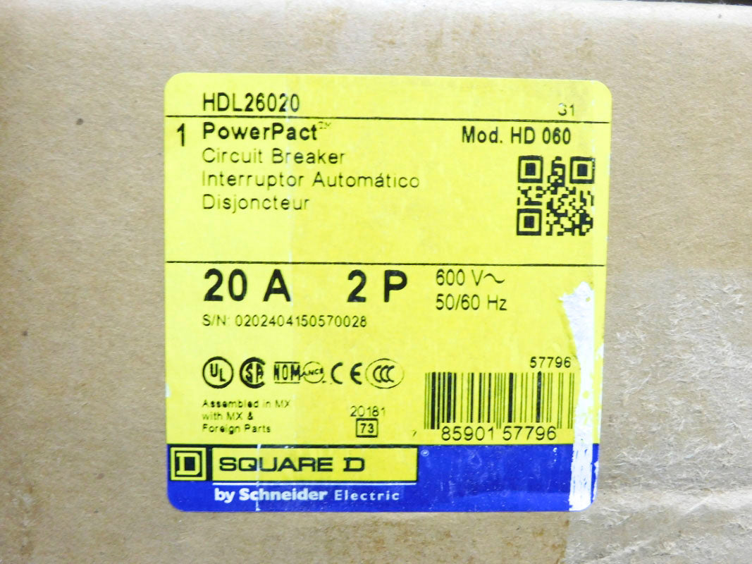 SQUARE D HDL26020 20A 600V NSMP