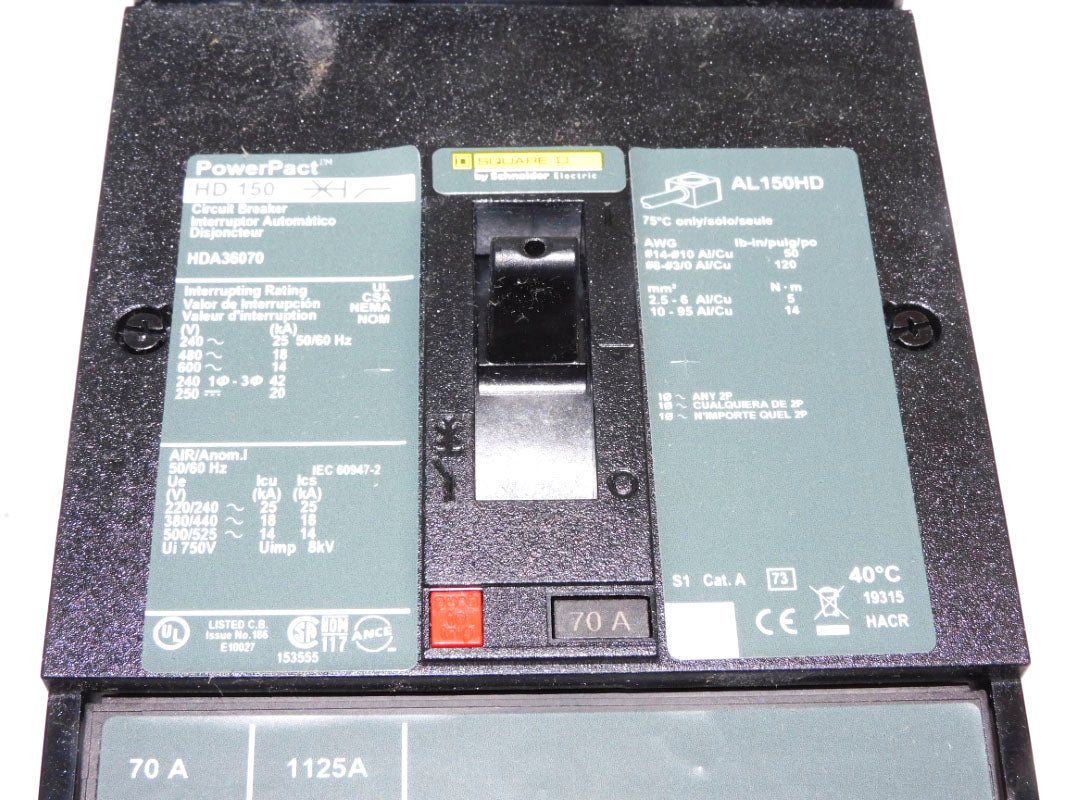 SQUARE D HDA36070 70A 600V (AS PICTURED) NSMP