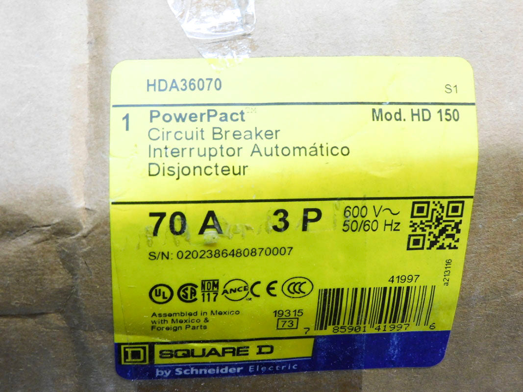 SQUARE D HDA36070 70A 600V (AS PICTURED) NSMP
