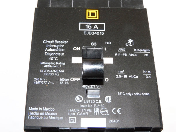 SQUARE D EJB34015 277V 15A NSMP
