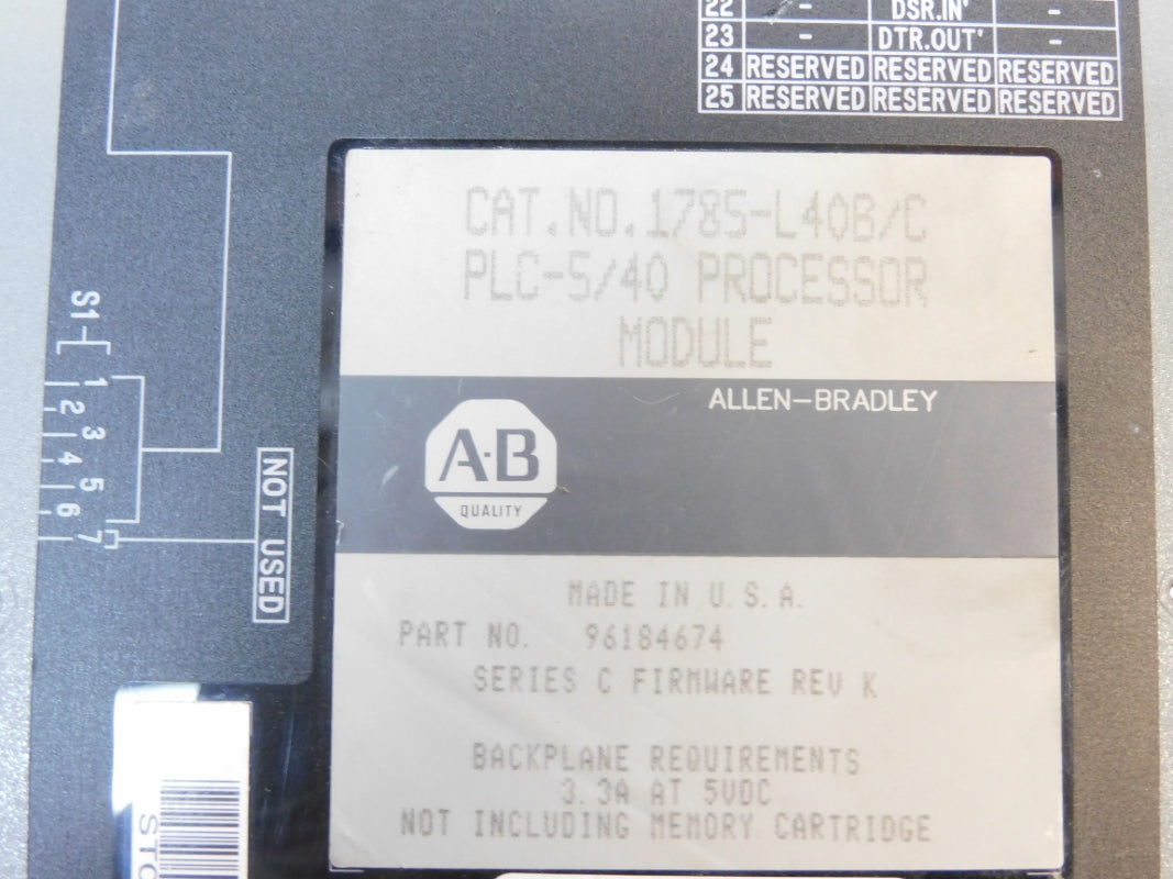 ALLEN BRADLEY 1785-L40B SER. C F/W K (NO KEY) UNMP