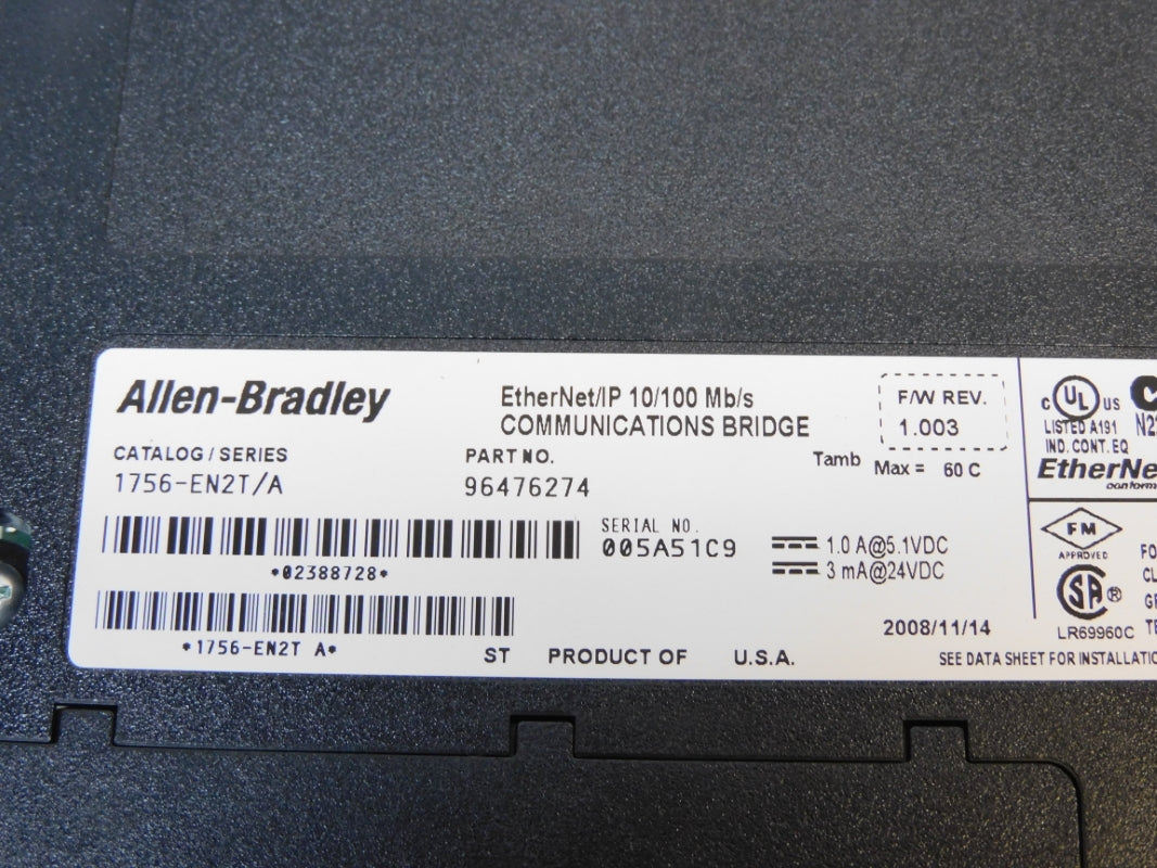 ALLEN BRADLEY 1756-EN2T SER. A F/W 1.003 24VDC (AS PICTURED) NSNP-OEM