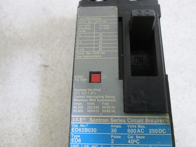 SIEMENS CIRCUIT BREAKER ED62B030 (AS PICTURED) *USED*