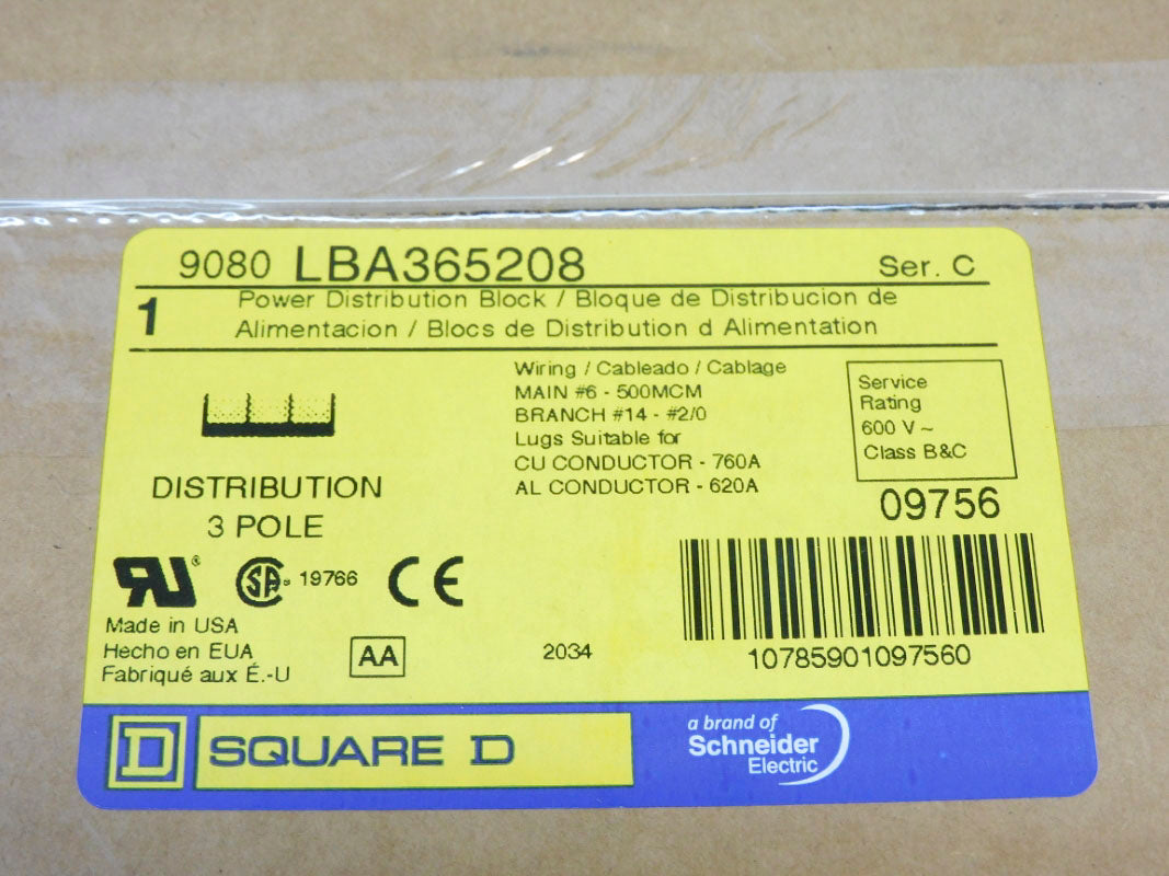 SQUARE D 9080LBA365208 SER. C 600V NSFS