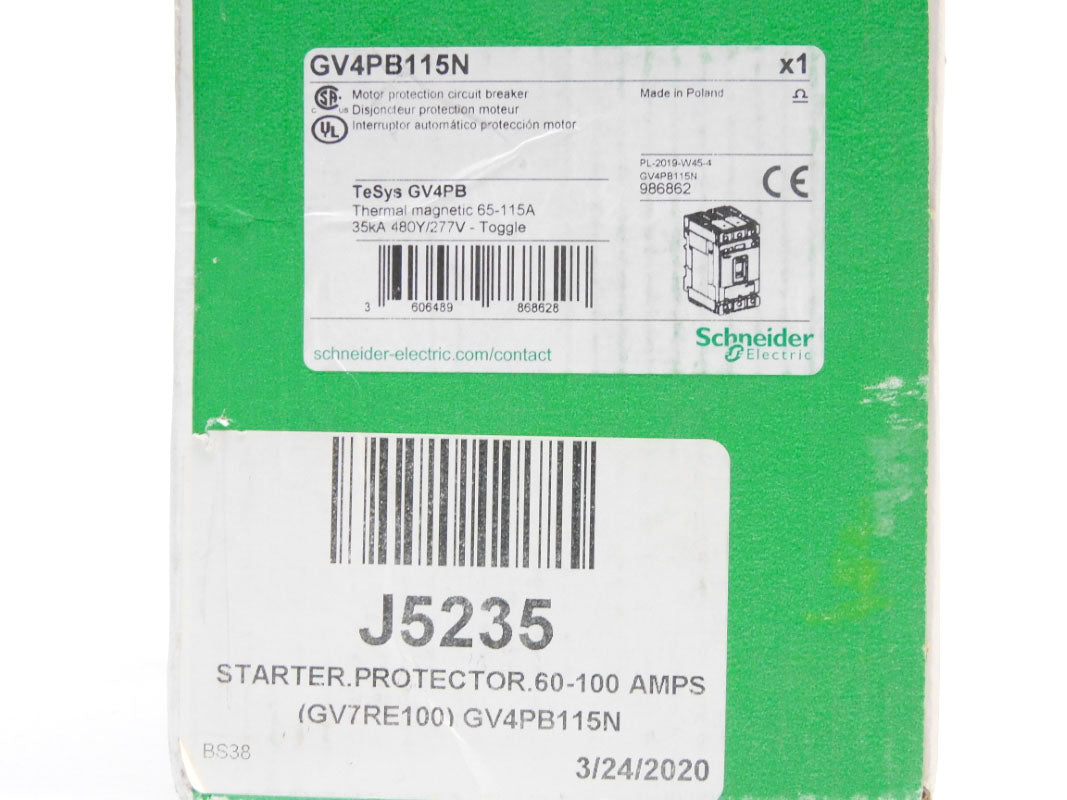 SCHNEIDER ELECTRIC GV4PB115N 65-115A 480/277V (AS PICTURED) NSMP