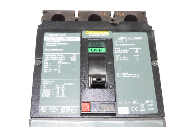 SQUARE D HGL36150AASA 600V 150A NSNP