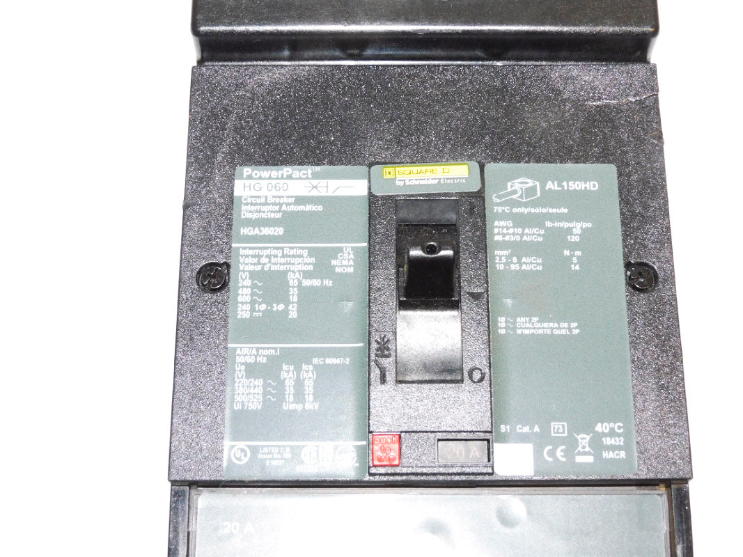SQUARE D HGA36020 20A 600V (AS PICTURED) NSNP