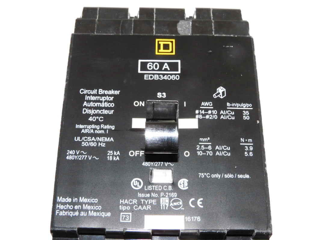 SQUARE D EDB34060 60A 480/277V (AS PICTURED) NSNP