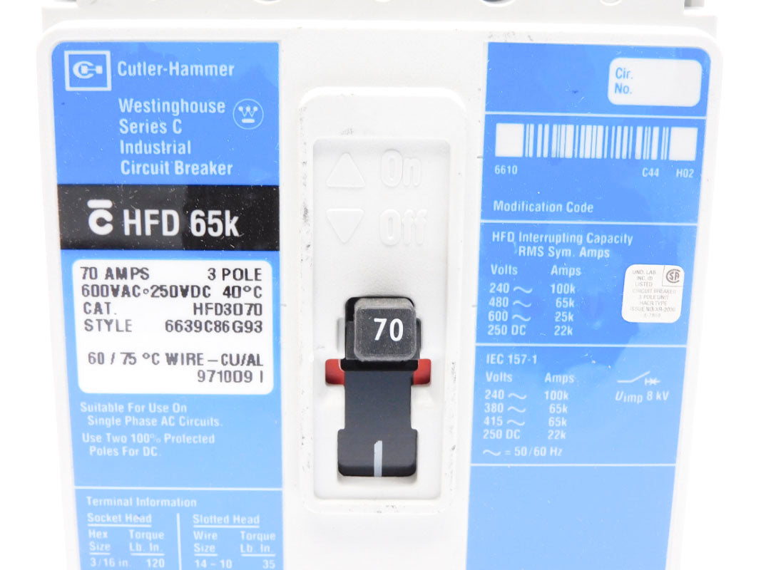 CUTLER HAMMER HFD3070 SER. C 70A 600VAC NSMP