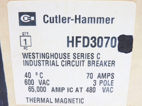 CUTLER HAMMER HFD3070 SER. C 70A 600VAC NSMP