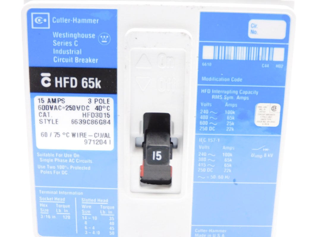 CUTLER HAMMER HFD3015 SER. C 15A 600VAC NSNP