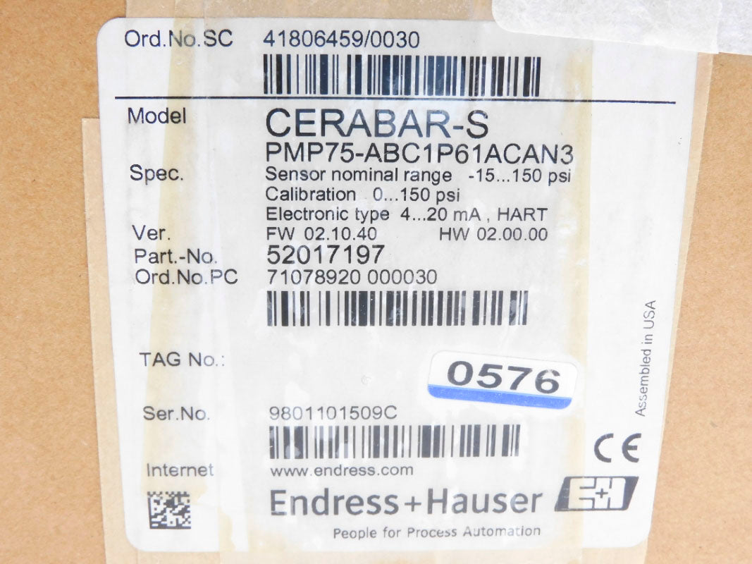 ENDRESS+HAUSER PMP75-ABC1P61ACAN3 0-150PSI NSMP
