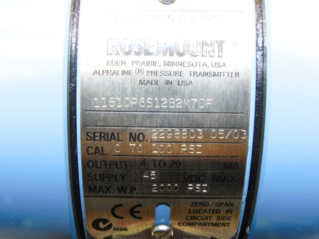 ROSEMOUNT 1151DP6S12B2M7DF 0-100PSI NSMP