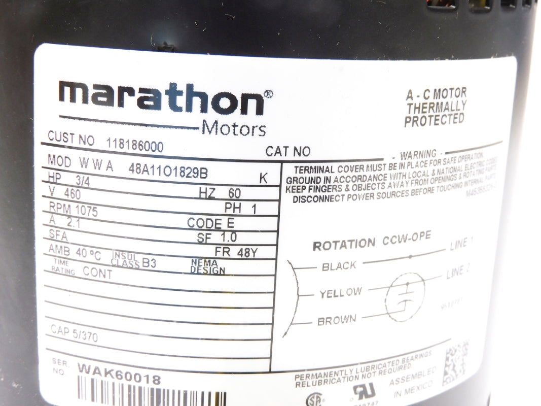 MARATHON 118186000 3/4HP 1075RPM NSMP