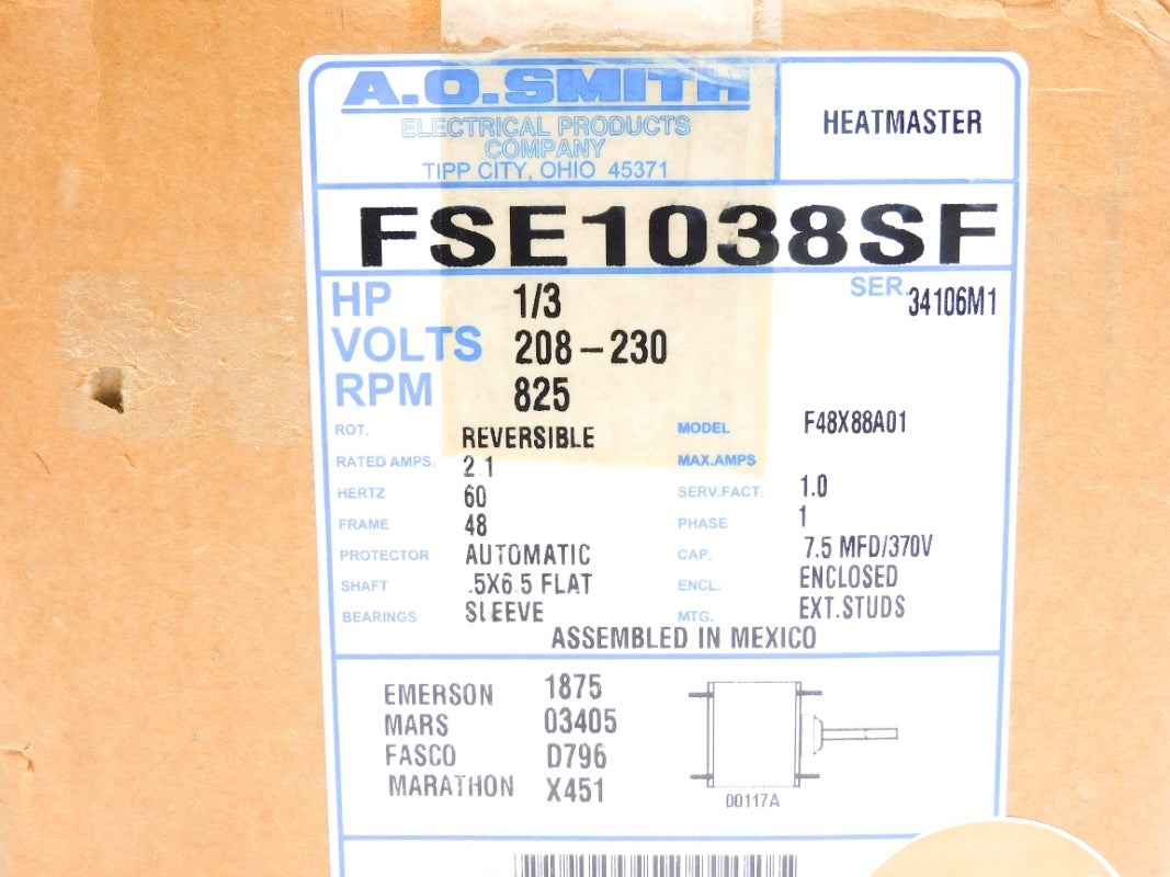 A.O. SMITH FSE1038SF 1/3HP 825RPM NSMP