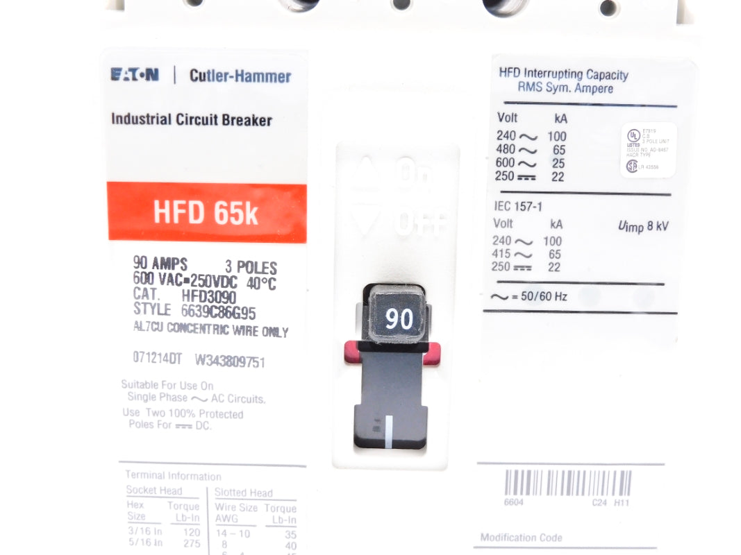 EATON CUTLER HAMMER HFD3090 90A 600VAC NSNP