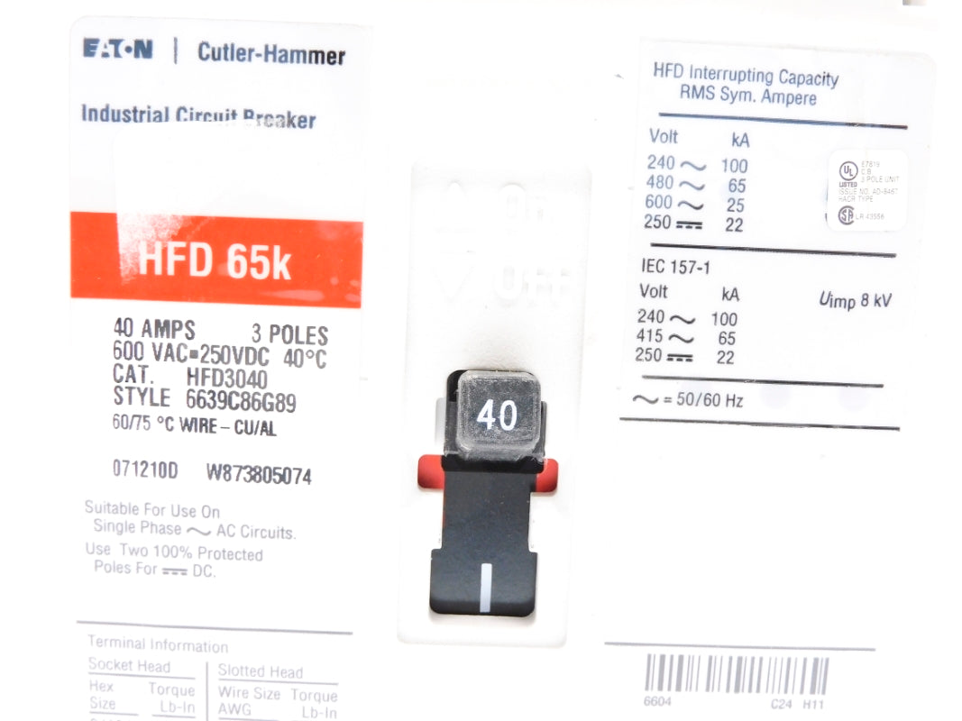 EATON CUTLER HAMMER HFD3040 40A 600VAC NSNP