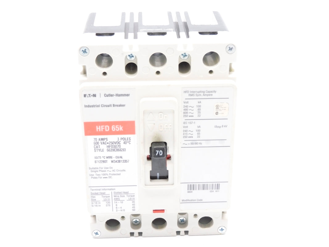 EATON CUTLER HAMMER HFD3070 70A 600VAC NSNP