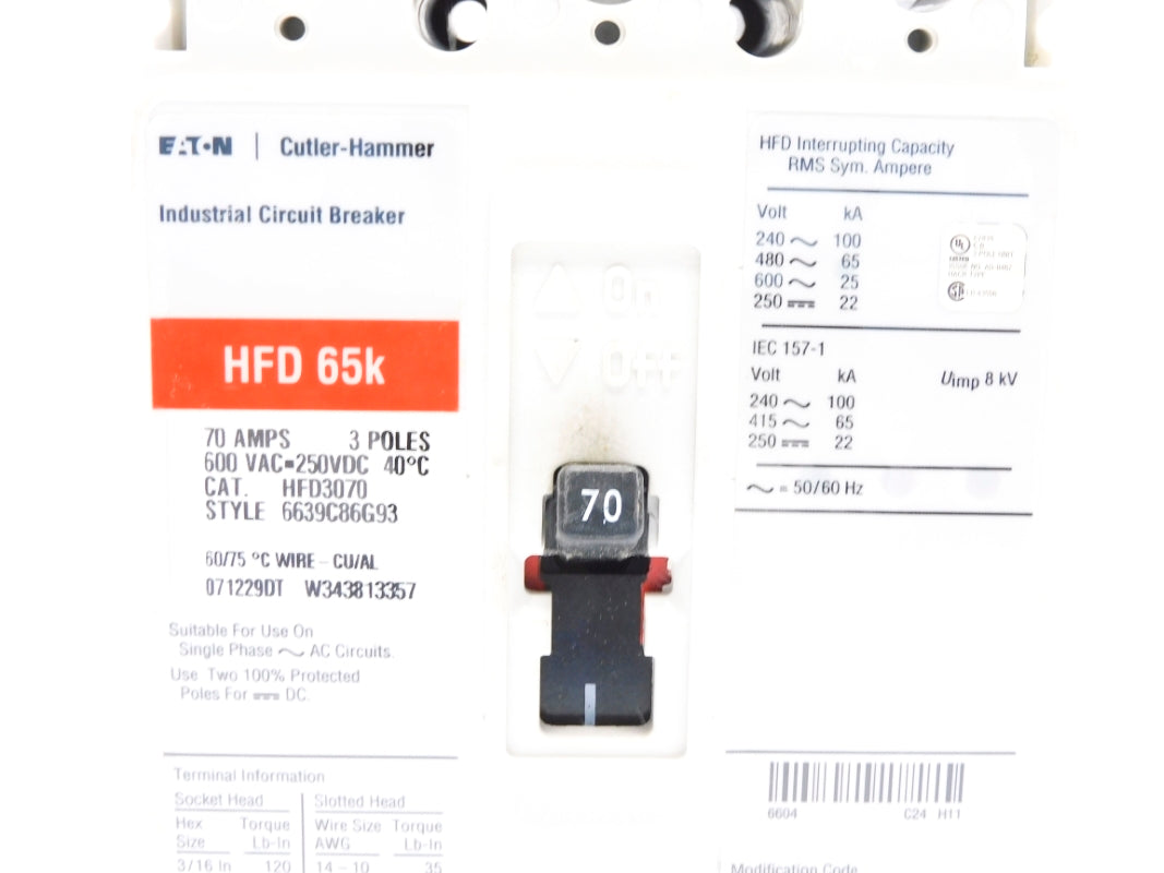 EATON CUTLER HAMMER HFD3070 70A 600VAC NSNP