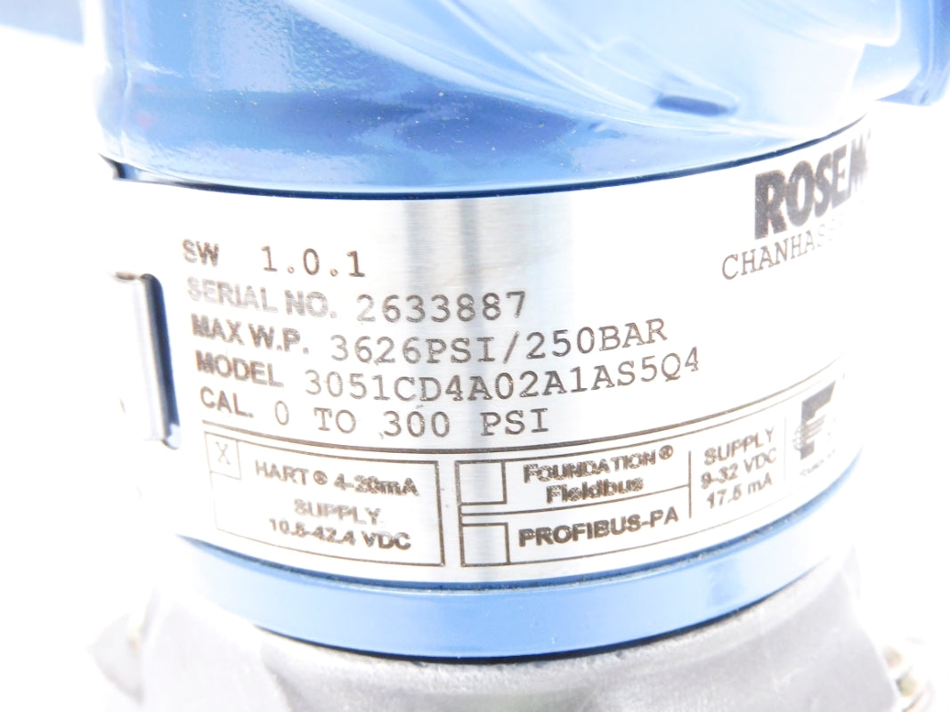 ROSEMOUNT 3051CD4A02A1AS5Q4 0-300PSI (AS PICTURED) NSNP