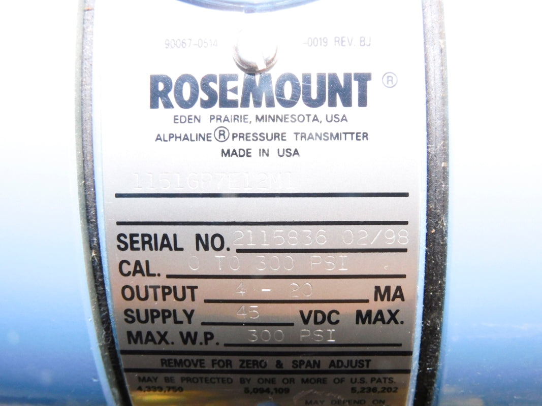 ROSEMOUNT 1151GP7E12M1 0-300PSI NSNP