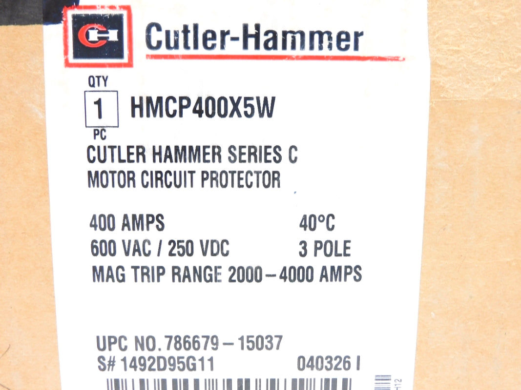 CUTLER HAMMER HMCP400X5W SER. C 400A 600VAC NSMP