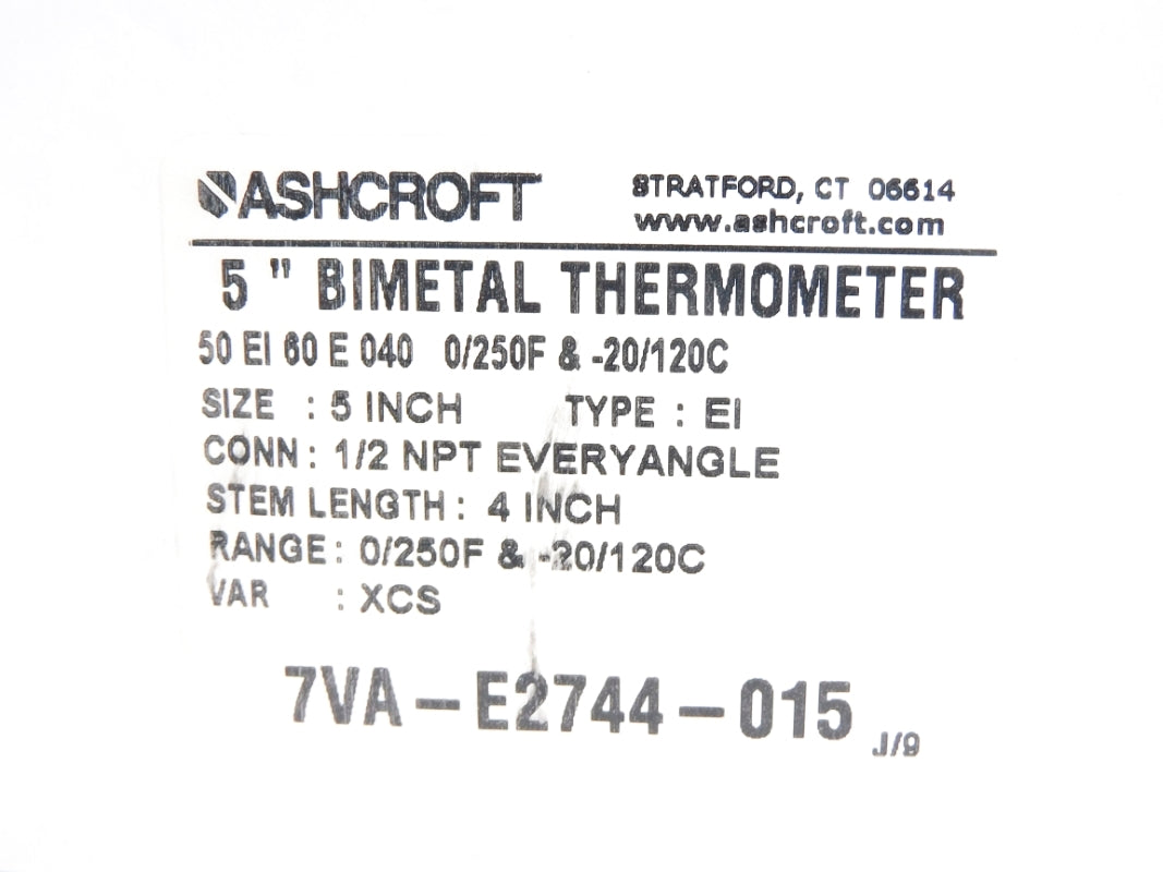 ASHCROFT 50EI60E040 0/250F -20/120C NSMP