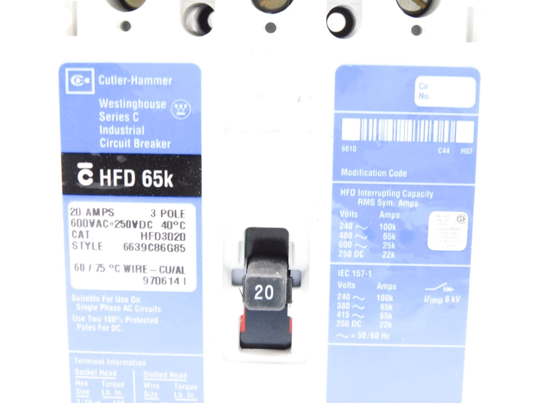 CUTLER HAMMER HFD3020 SER. C 20A 600VAC NSMP