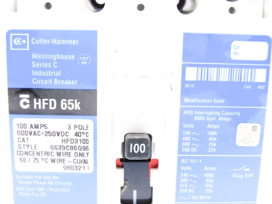 CUTLER HAMMER HFD3100 SER. C 100A 600VAC NSMP