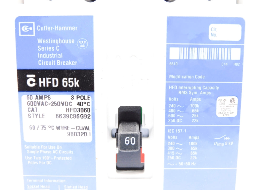 CUTLER HAMMER HFD3060 SER. C 60A 600VAC NSMP