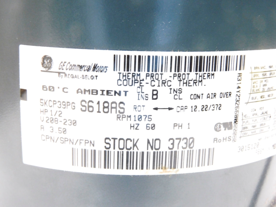 GENERAL ELECTRIC 5KCP39PGS618AS 1/2HP 1075RPM NSMP