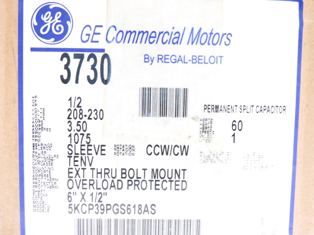 GENERAL ELECTRIC 5KCP39PGS618AS 1/2HP 1075RPM NSMP